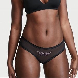 Victoria’s Secret Mesh & Heart Trim Hiphugger Panty Black Large NEW